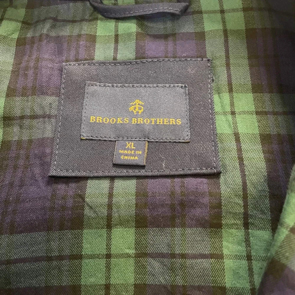 Brooks Brothers Jacket Mens XL Navy Blue Harrington Plaid Lined Full Zip Cotton